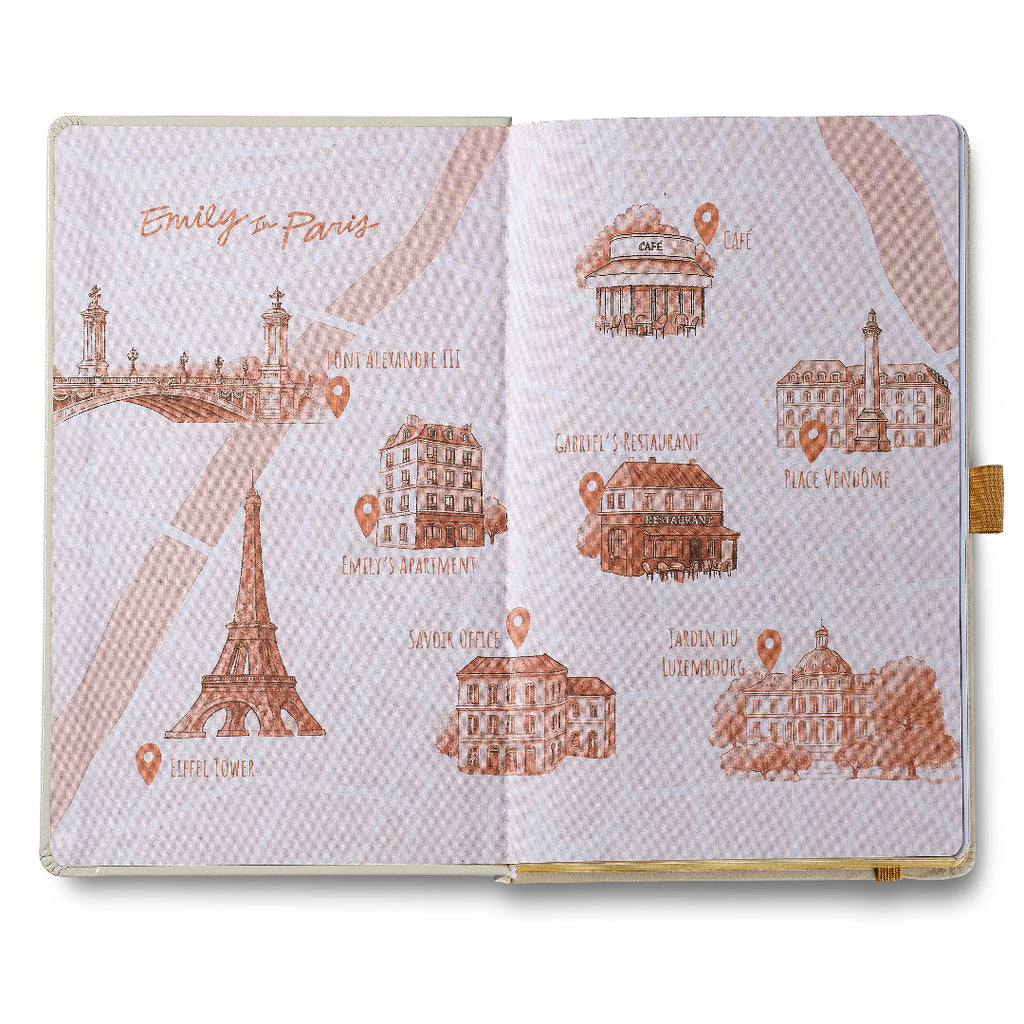 Sheaffer Emily in Paris Medium Journal 90 GSM Ink Friendly Paper with Embossed Eiffel Tower - Beige inside map design