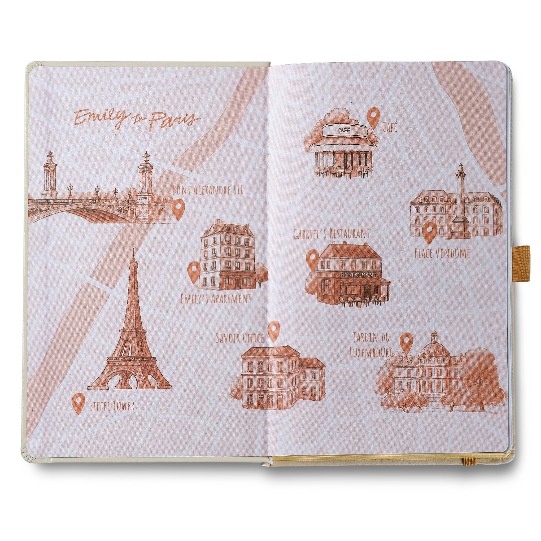 Sheaffer Emily in Paris Medium Journal 90 GSM Ink Friendly Paper with Embossed Eiffel Tower - Beige inside map design