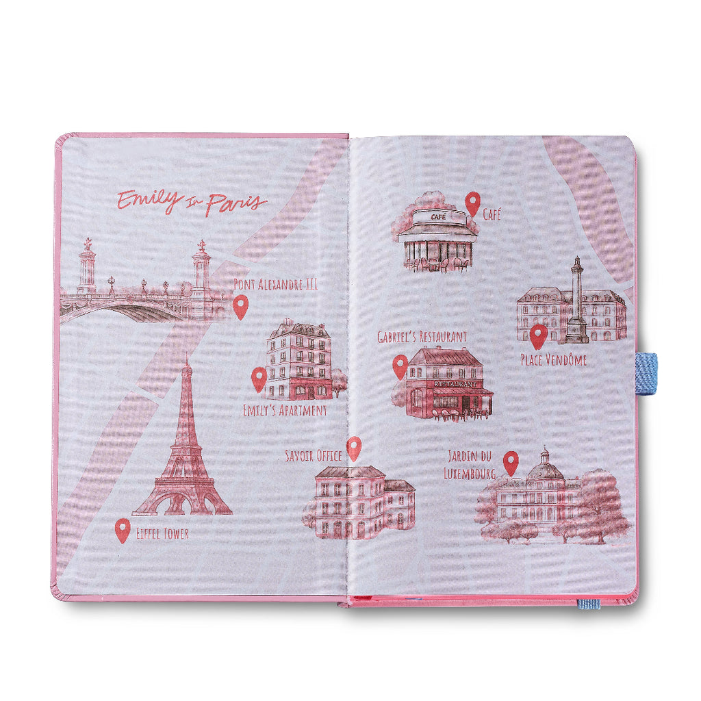 Sheaffer Emily in Paris Medium Journal 90 GSM Ink Friendly Paper with Embossed Eiffel Tower - Pink inside map design
