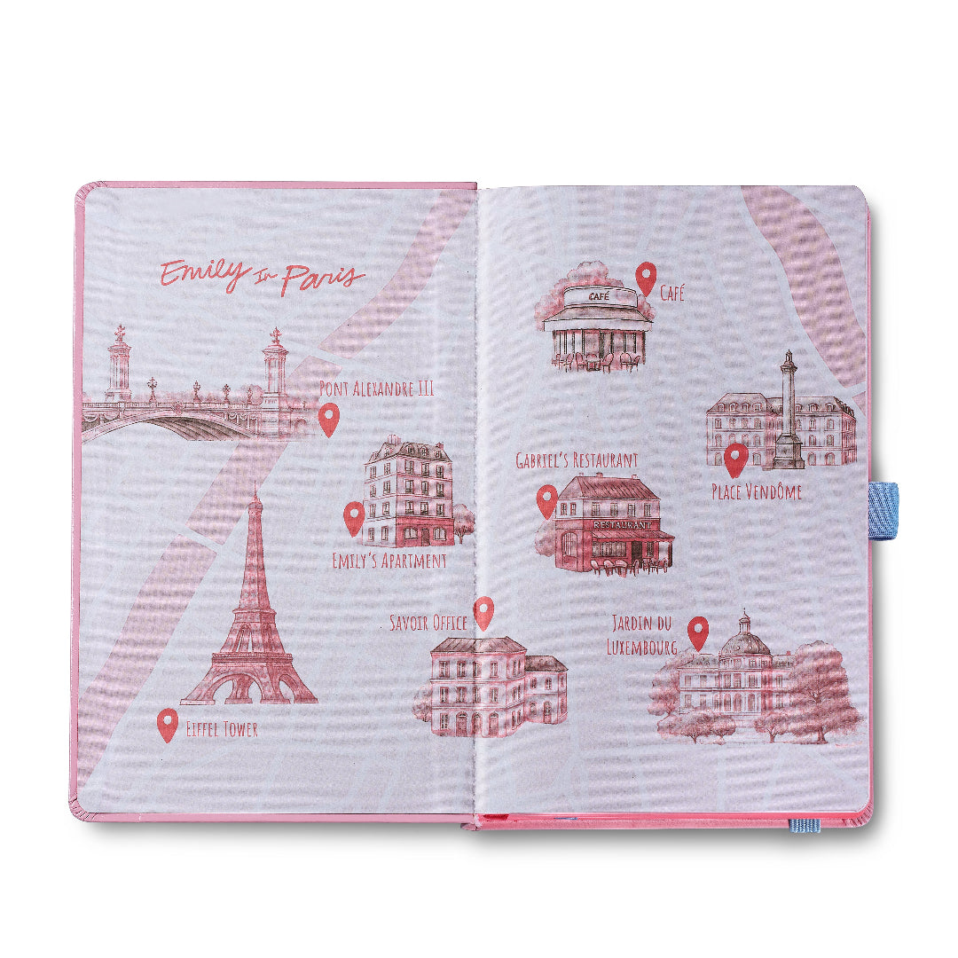Sheaffer Emily in Paris Medium Journal 90 GSM Ink Friendly Paper with Embossed Eiffel Tower - Pink inside map design