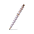 Sheaffer Emily in Paris Prelude Mini 9810 Pastel Pink Ballpoint Pen and PVD Rose Gold Trims with Heart Emblem and Swarovski Crystal angled writing shot