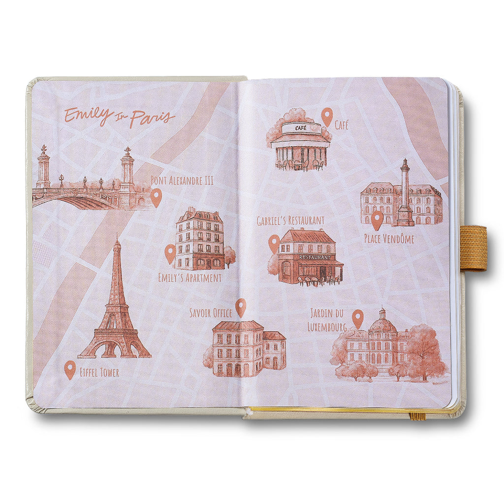 Sheaffer Emily in Paris Small Journal 90 GSM Ink Friendly Paper with Embossed Eiffel Tower - Beige inside map design