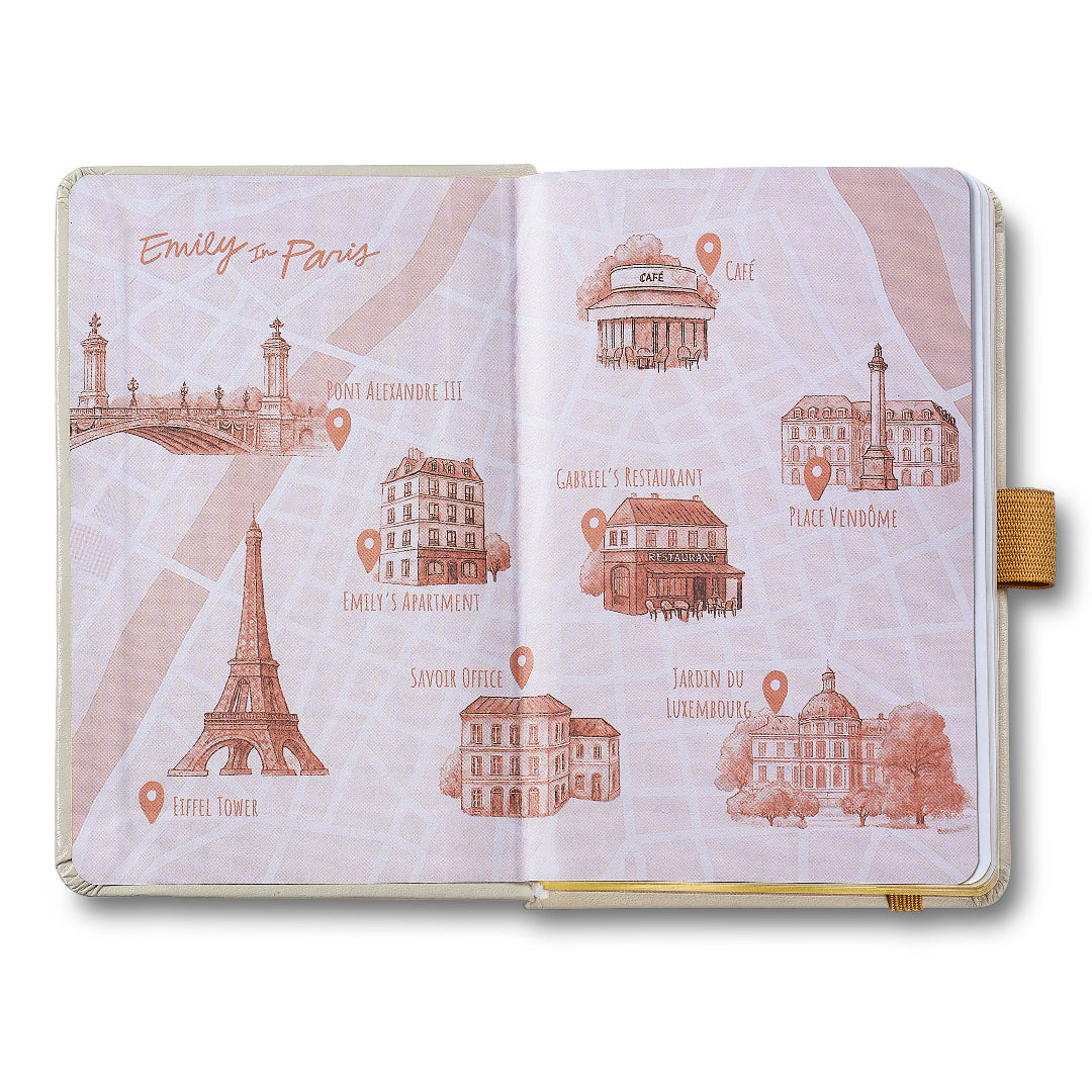 Sheaffer Emily in Paris Small Journal 90 GSM Ink Friendly Paper with Embossed Eiffel Tower - Beige inside map design