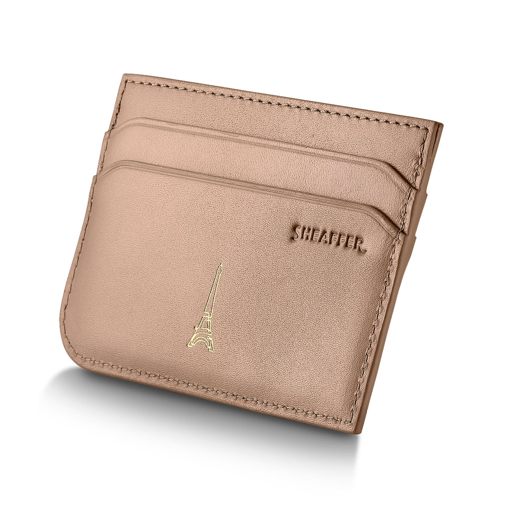 Sheaffer Gift Set ft. 100 Emily in Paris 9377 Champagne Gold Ballpoint Pen with Champagne Gold Trims and Full-Grain Credit Card Holder back side view