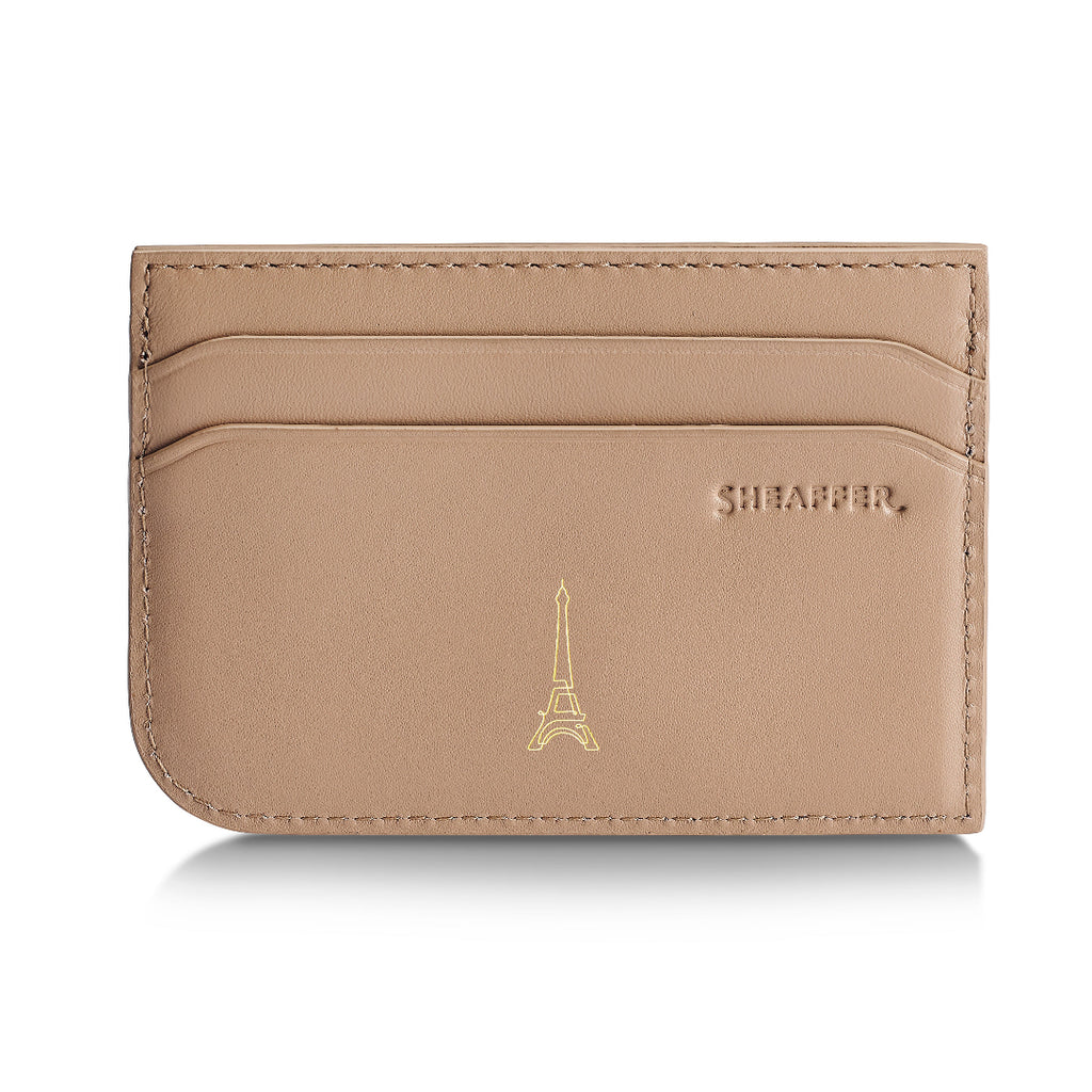 Sheaffer Gift Set ft. 100 Emily in Paris 9377 Champagne Gold Ballpoint Pen with Champagne Gold Trims and Full-Grain Credit Card Holder back view