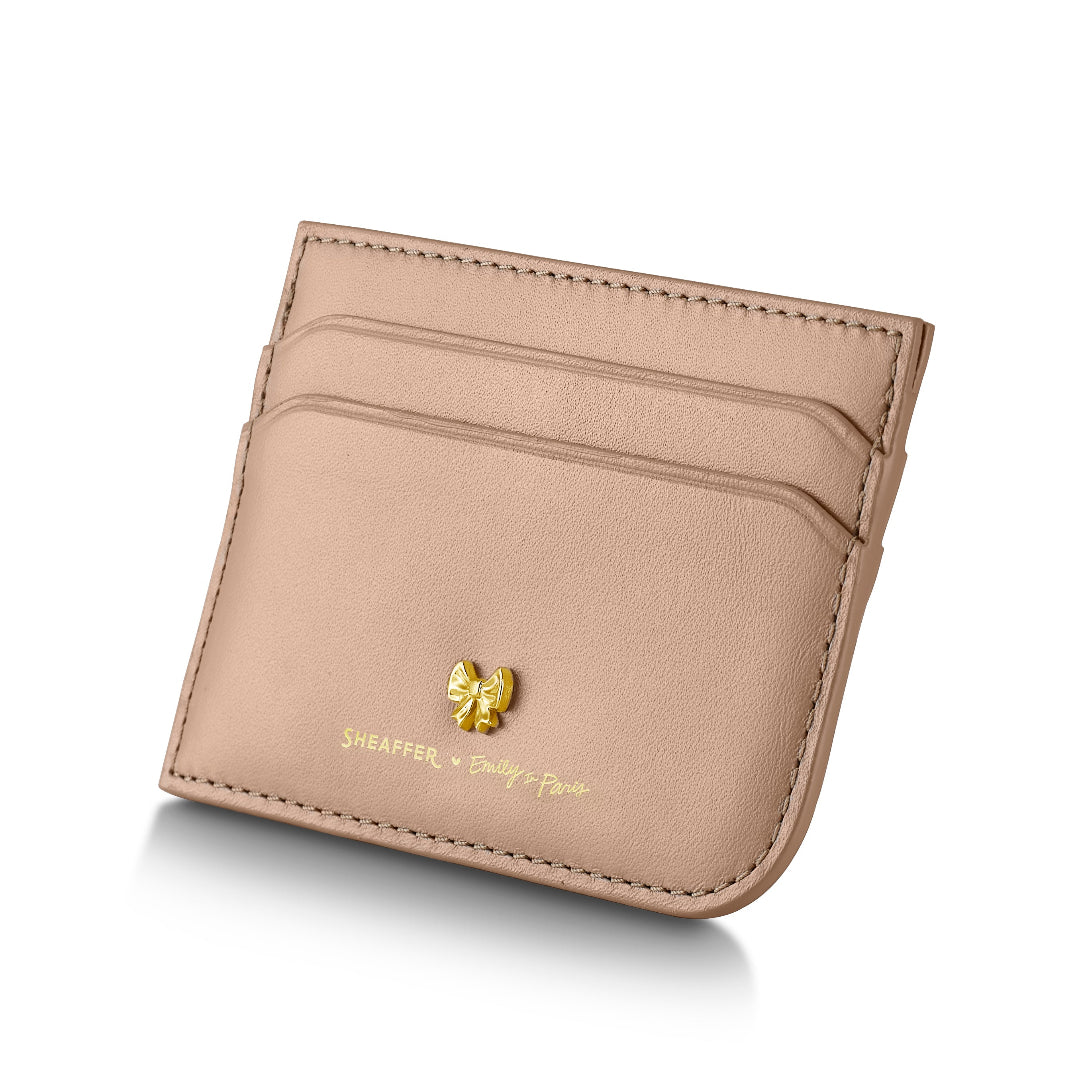 Sheaffer Gift Set ft. 100 Emily in Paris 9377 Champagne Gold Ballpoint Pen with Champagne Gold Trims and Full-Grain Credit Card Holder front side view