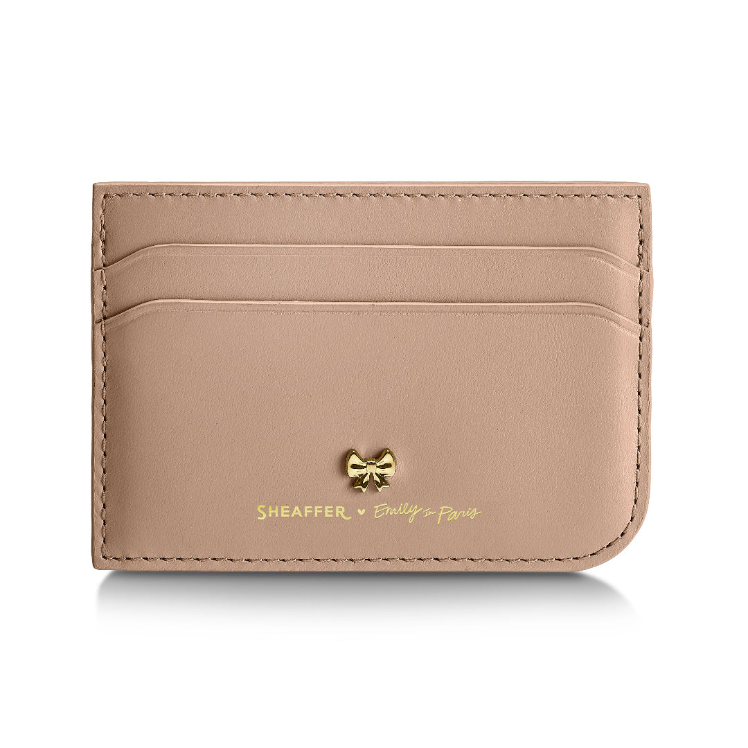 Sheaffer Gift Set ft. 100 Emily in Paris 9377 Champagne Gold Ballpoint Pen with Champagne Gold Trims and Full-Grain Credit Card Holder front view