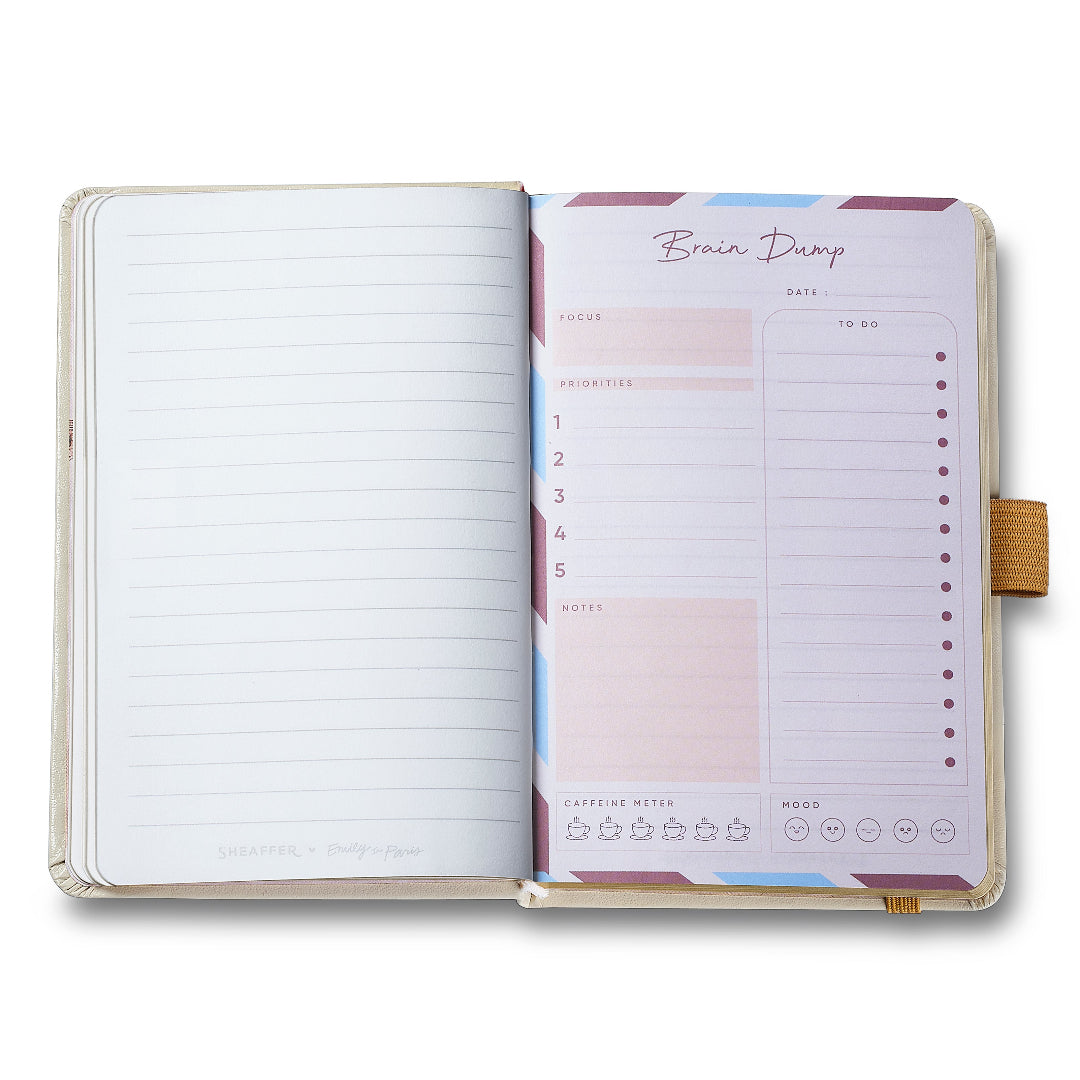 Sheaffer Gift Set ft. 100 Emily in Paris 9377 Champagne Gold Ballpoint Pen with Champagne Gold Trims and Hardbound Small Notebook brain dump