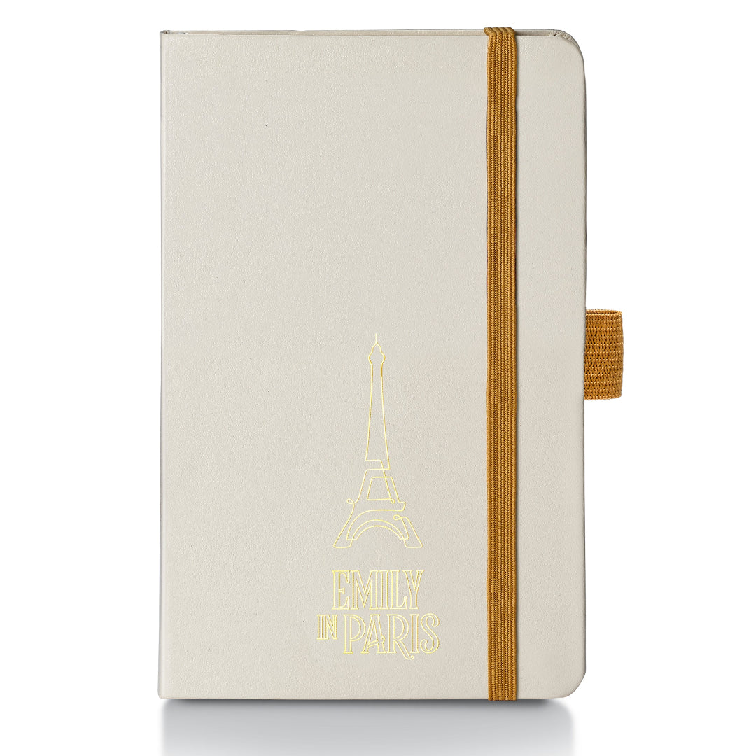 Sheaffer Gift Set ft. 100 Emily in Paris 9377 Champagne Gold Ballpoint Pen with Champagne Gold Trims and Hardbound Small Notebook front view