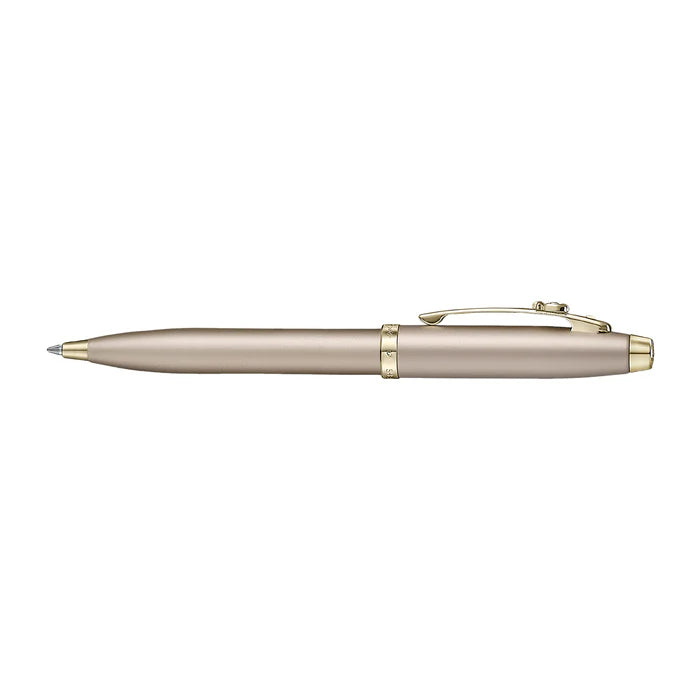 Sheaffer Gift Set ft. 100 Emily in Paris 9377 Champagne Gold Ballpoint Pen with Champagne Gold Trims and Hardbound Small Notebook pen full side profile