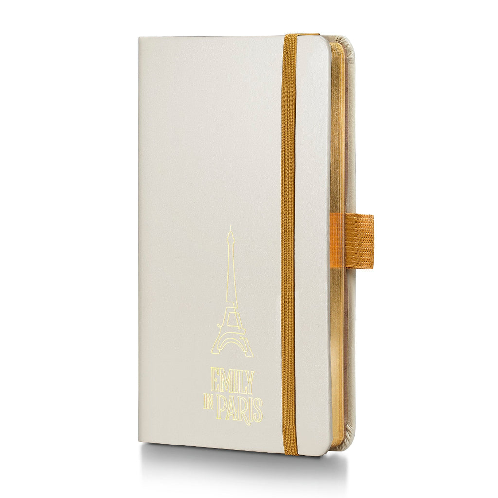 Sheaffer Gift Set ft. 100 Emily in Paris 9377 Champagne Gold Ballpoint Pen with Champagne Gold Trims and Hardbound Small Notebook front side view