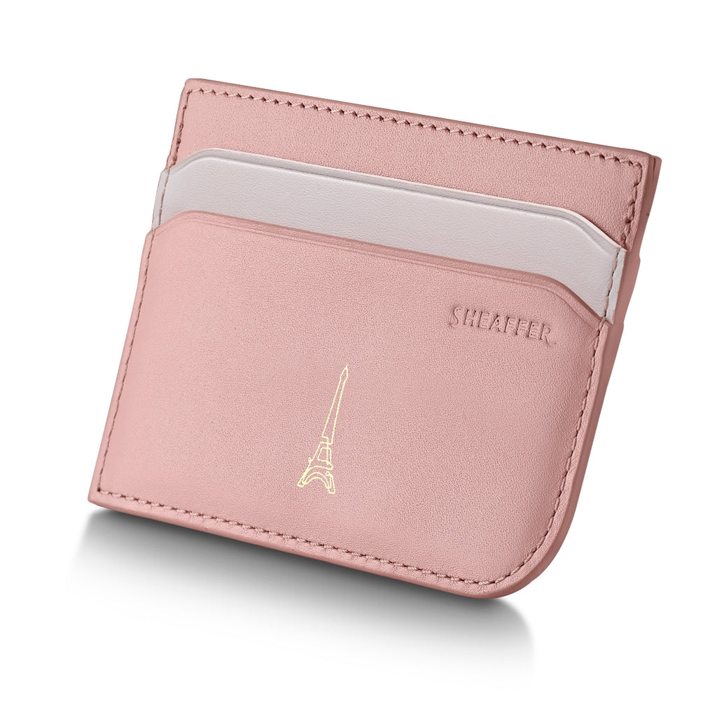 Sheaffer Gift Set ft - Emily in Paris Prelude Mini 9810 Pastel Pink Ballpoint Pen with Swarovski Crystal and Full-Grain Leather Credit Card Holder back side view