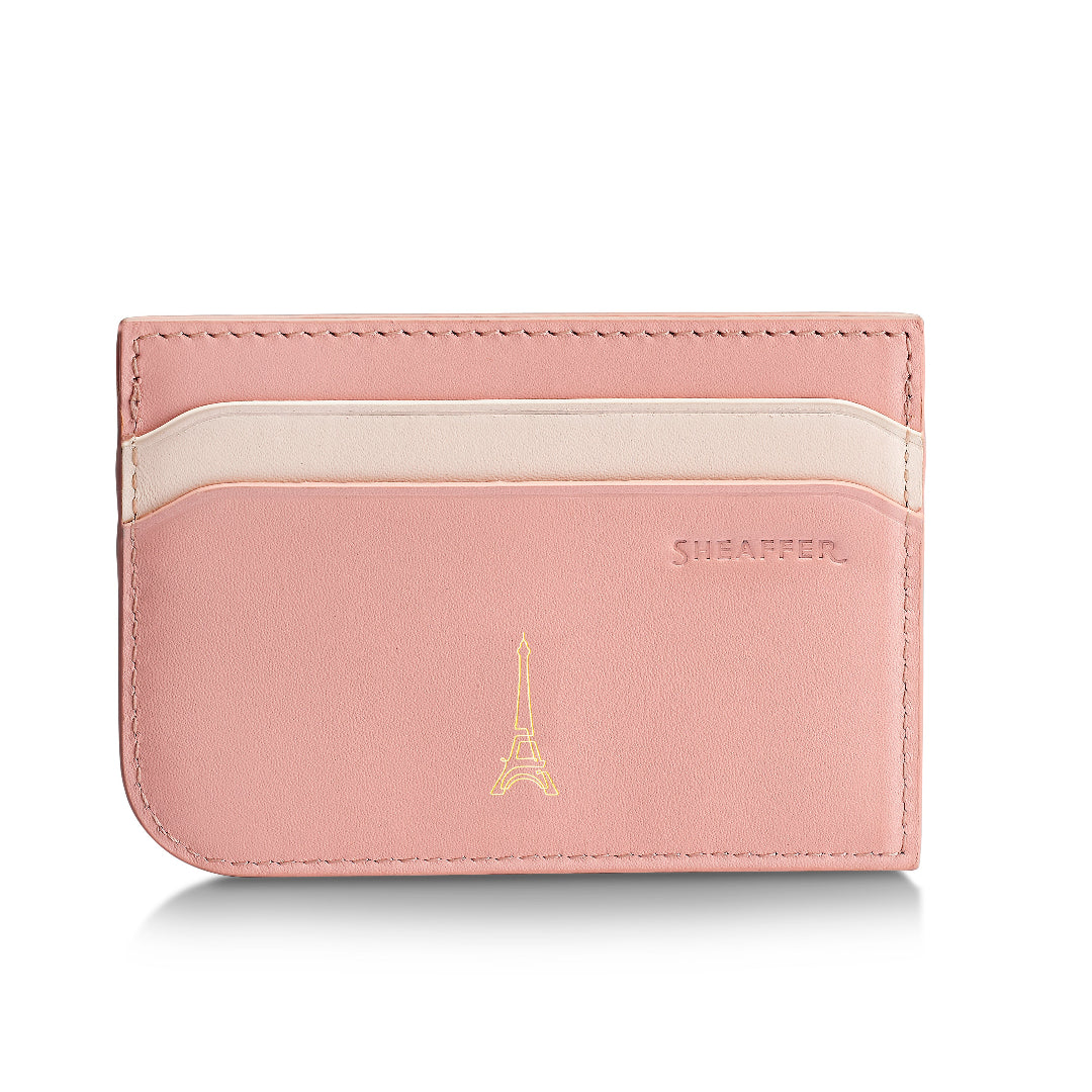 Sheaffer Gift Set ft - Emily in Paris Prelude Mini 9810 Pastel Pink Ballpoint Pen with Swarovski Crystal and Full-Grain Leather Credit Card Holder back view