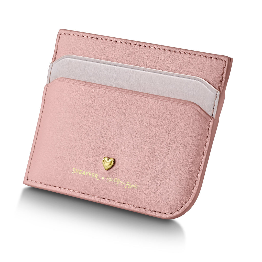 Sheaffer Gift Set ft - Emily in Paris Prelude Mini 9810 Pastel Pink Ballpoint Pen with Swarovski Crystal and Full-Grain Leather Credit Card Holder front side view