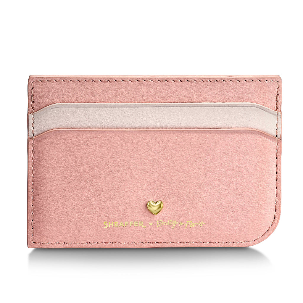 Sheaffer Gift Set ft - Emily in Paris Prelude Mini 9810 Pastel Pink Ballpoint Pen with Swarovski Crystal and Full-Grain Leather Credit Card Holder front view