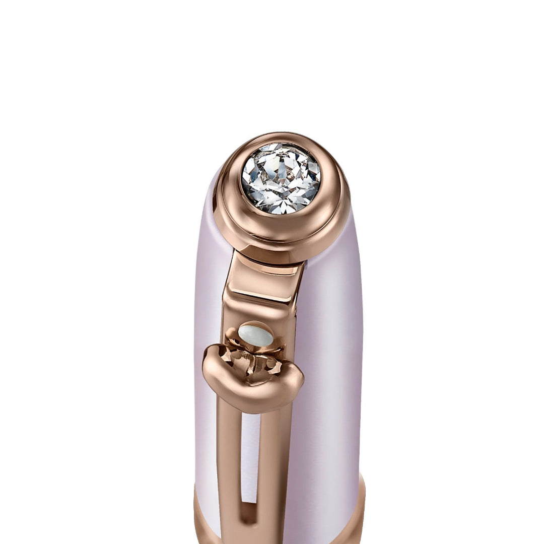 Sheaffer Gift Set ft - Emily in Paris Prelude Mini 9810 Pastel Pink Ballpoint Pen with Swarovski Crystal and Full-Grain Leather Credit Card Holder pen cap details