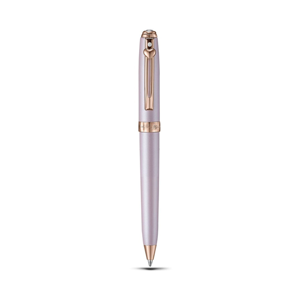 Sheaffer Gift Set ft - Emily in Paris Prelude Mini 9810 Pastel Pink Ballpoint Pen with Swarovski Crystal and Full-Grain Leather Credit Card Holder pen full upright front view