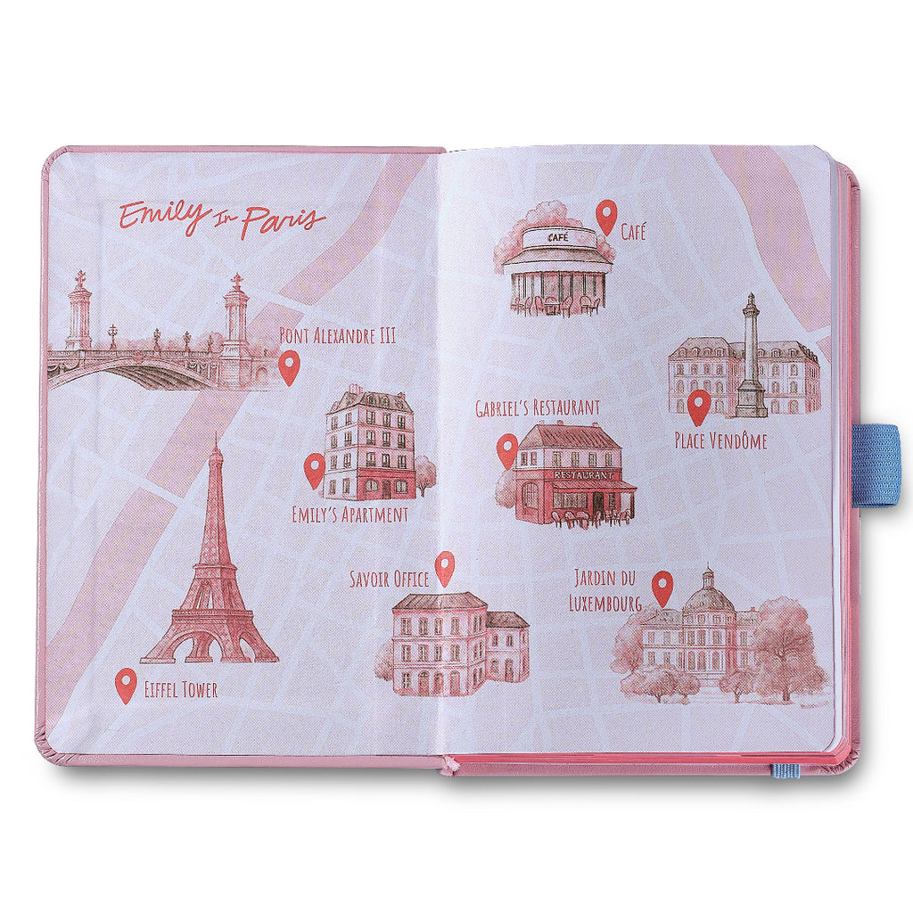 Sheaffer Gift Set ft Emily in Paris Prelude Mini 9810 Pastel Pink Ballpoint Pen with Swarovski Crystal and Hardbound Small Notebook inside map design