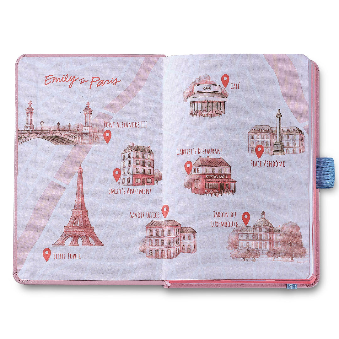 Sheaffer Gift Set ft Emily in Paris Prelude Mini 9810 Pastel Pink Ballpoint Pen with Swarovski Crystal and Hardbound Small Notebook inside map design