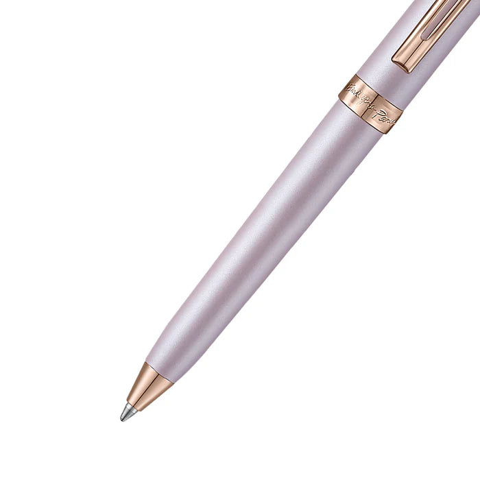 Sheaffer Gift Set ft Emily in Paris Prelude Mini 9810 Pastel Pink Ballpoint Pen with Swarovski Crystal and Hardbound Small Notebook pen barrel and tip section