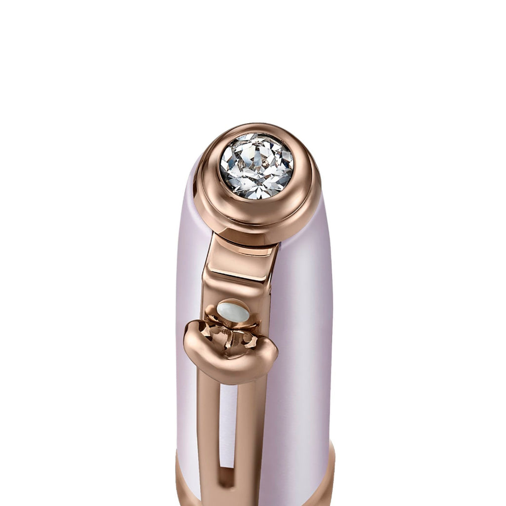 Sheaffer Gift Set ft Emily in Paris Prelude Mini 9810 Pastel Pink Ballpoint Pen with Swarovski Crystal and Hardbound Small Notebook pen cap details