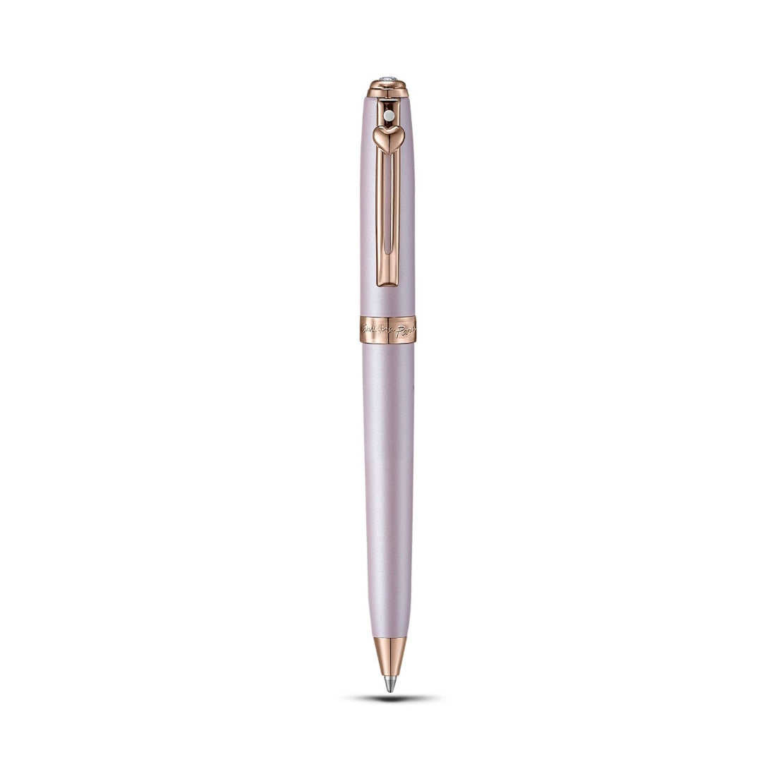 Sheaffer Gift Set ft Emily in Paris Prelude Mini 9810 Pastel Pink Ballpoint Pen with Swarovski Crystal and Hardbound Small Notebook pen full upright front view