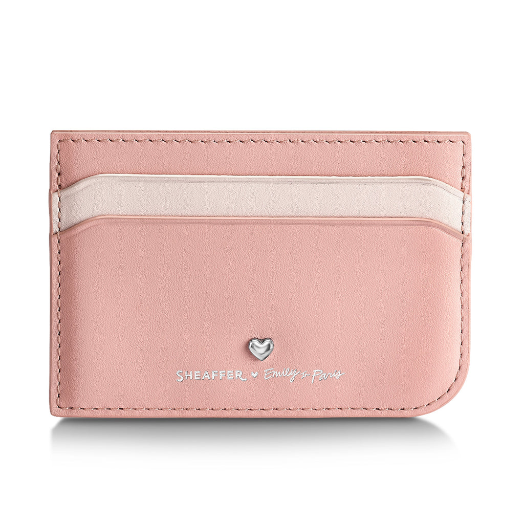 Sheaffer Gift Set ft. Emily in Paris Sentinel 321 Pink Matte Finish Ballpoint Pen with Chrome Trims and Full-Grain Leather Credit Card Holder front view