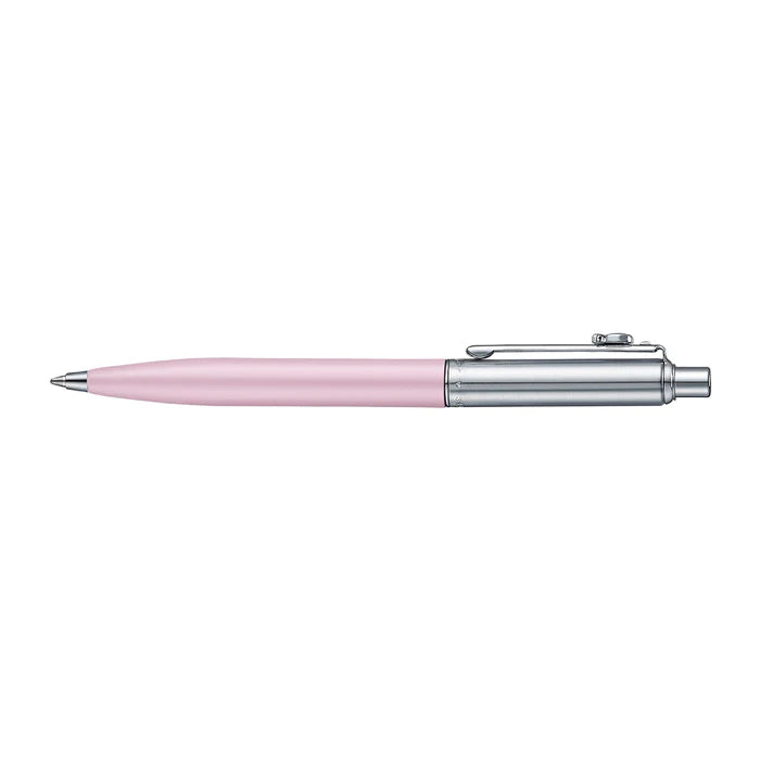 Sheaffer Gift Set ft. Emily in Paris Sentinel 321 Pink Matte Finish Ballpoint Pen with Chrome Trims and Full-Grain Leather Credit Card Holder pen full side profile