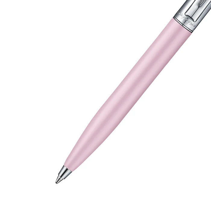 Sheaffer Gift Set ft. Emily in Paris Sentinel 321 Pink Matte Finish Ballpoint Pen with Chrome Trims and Small Hardbound Notebook pen barrel and tip section