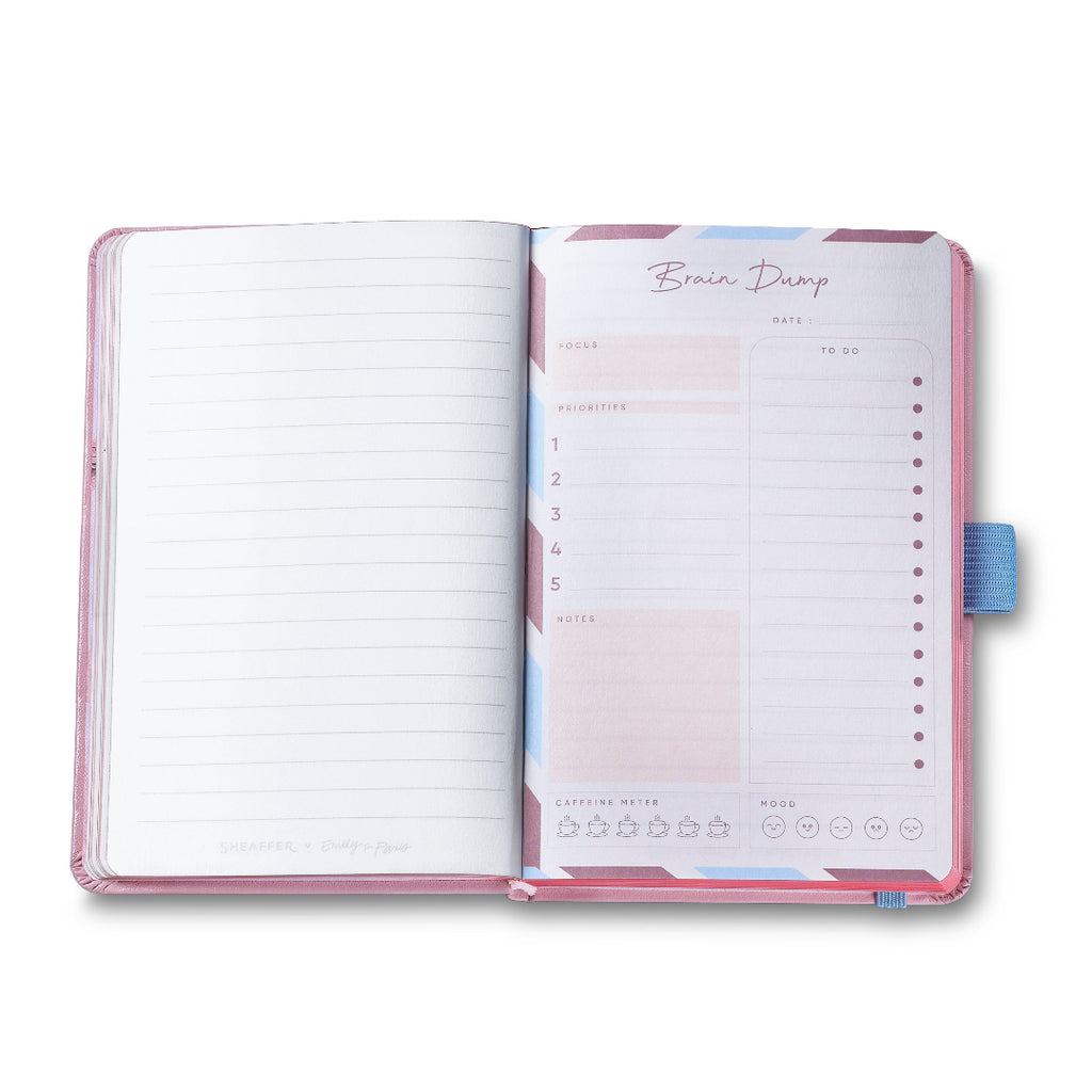 Sheaffer Gift Set ft. Emily in Paris Sentinel 321 Pink Matte Finish Ballpoint Pen with Chrome Trims and Small Hardbound Notebook brain dump page