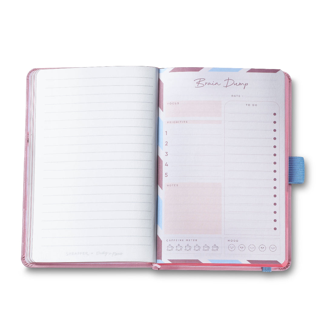 Sheaffer Gift Set ft. Emily in Paris Sentinel 321 Pink Matte Finish Ballpoint Pen with Chrome Trims and Small Hardbound Notebook brain dump page