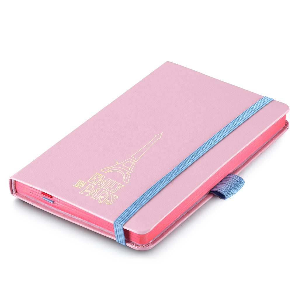 Sheaffer Gift Set ft. Emily in Paris Sentinel 321 Pink Matte Finish Ballpoint Pen with Chrome Trims and Small Hardbound Notebook flatlay view