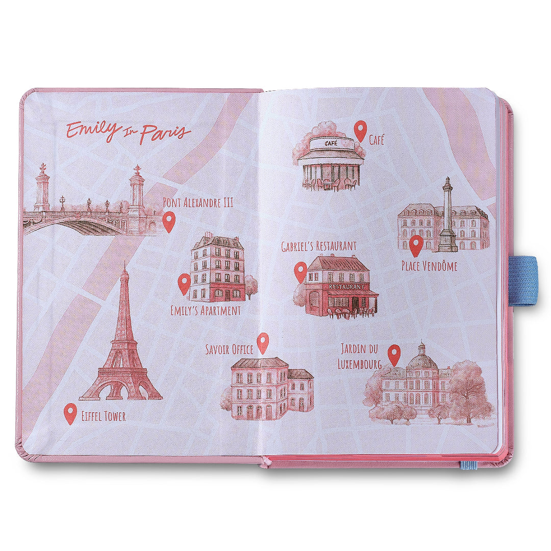 Sheaffer Gift Set ft. Emily in Paris Sentinel 321 Pink Matte Finish Ballpoint Pen with Chrome Trims and Small Hardbound Notebook inside map design