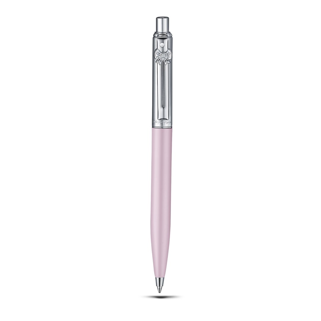 Sheaffer Gift Set ft. Emily in Paris Sentinel 321 Pink Matte Finish Ballpoint Pen with Chrome Trims and Small Hardbound Notebook pen full upright fron view