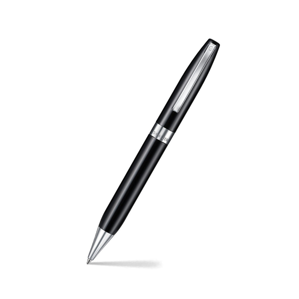 Sheaffer Legacy 9064 Glossy Black Ballpoint Pen With Chrome Trims angled writing shot
