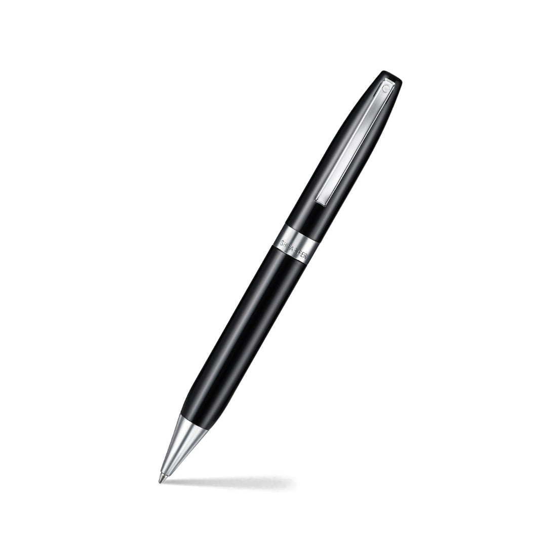 Sheaffer Legacy 9064 Glossy Black Ballpoint Pen With Chrome Trims angled writing shot