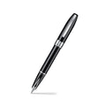 Sheaffer Legacy 9064 Glossy Black Inlaid Nib Fountain Pen with Chrome Trims angled writing shot