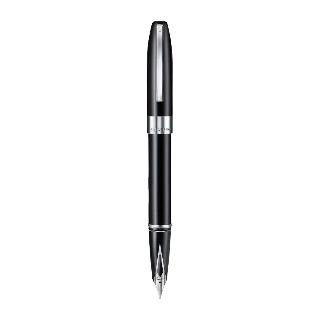 Sheaffer Legacy 9064 Glossy Black Inlaid Nib Fountain Pen with Chrome Trims upright front view