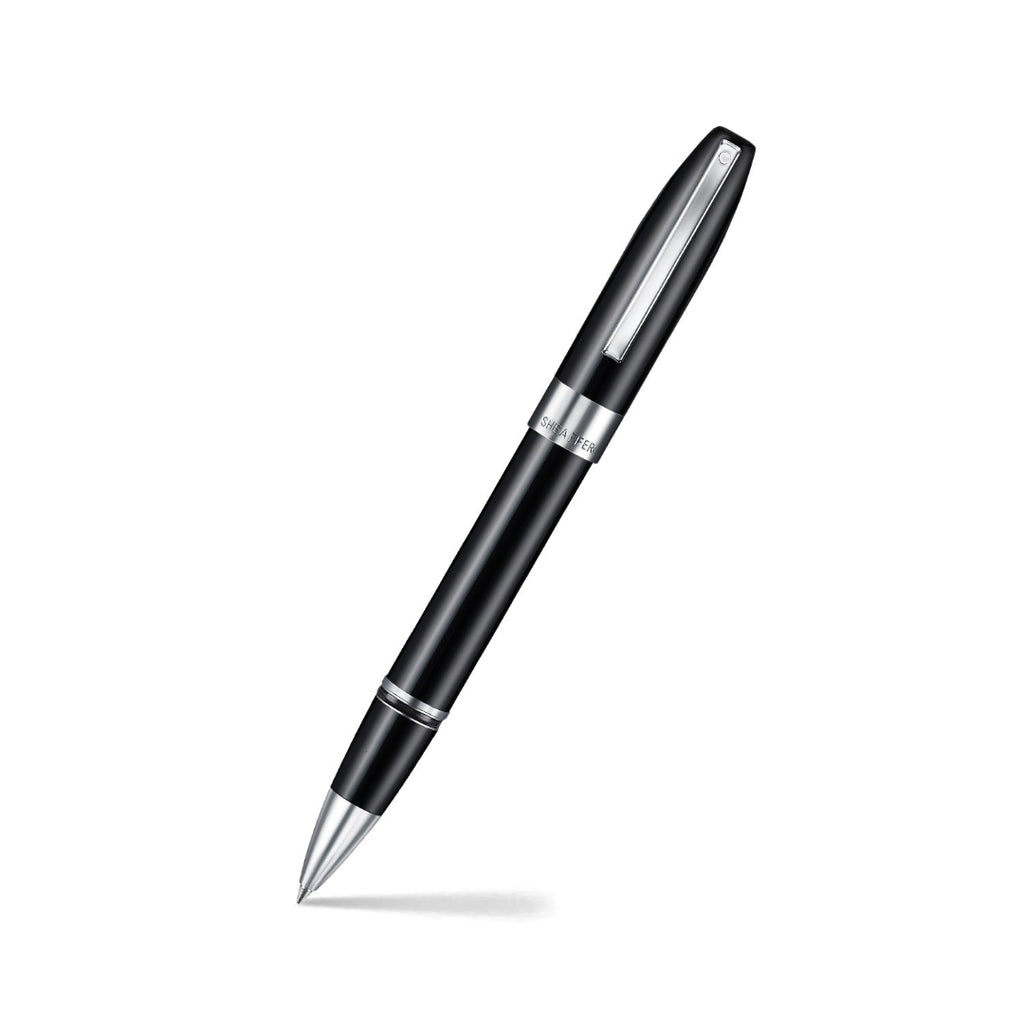 Sheaffer Legacy 9064 Glossy Black Rollerball Pen With Chrome Trims angled writing shot