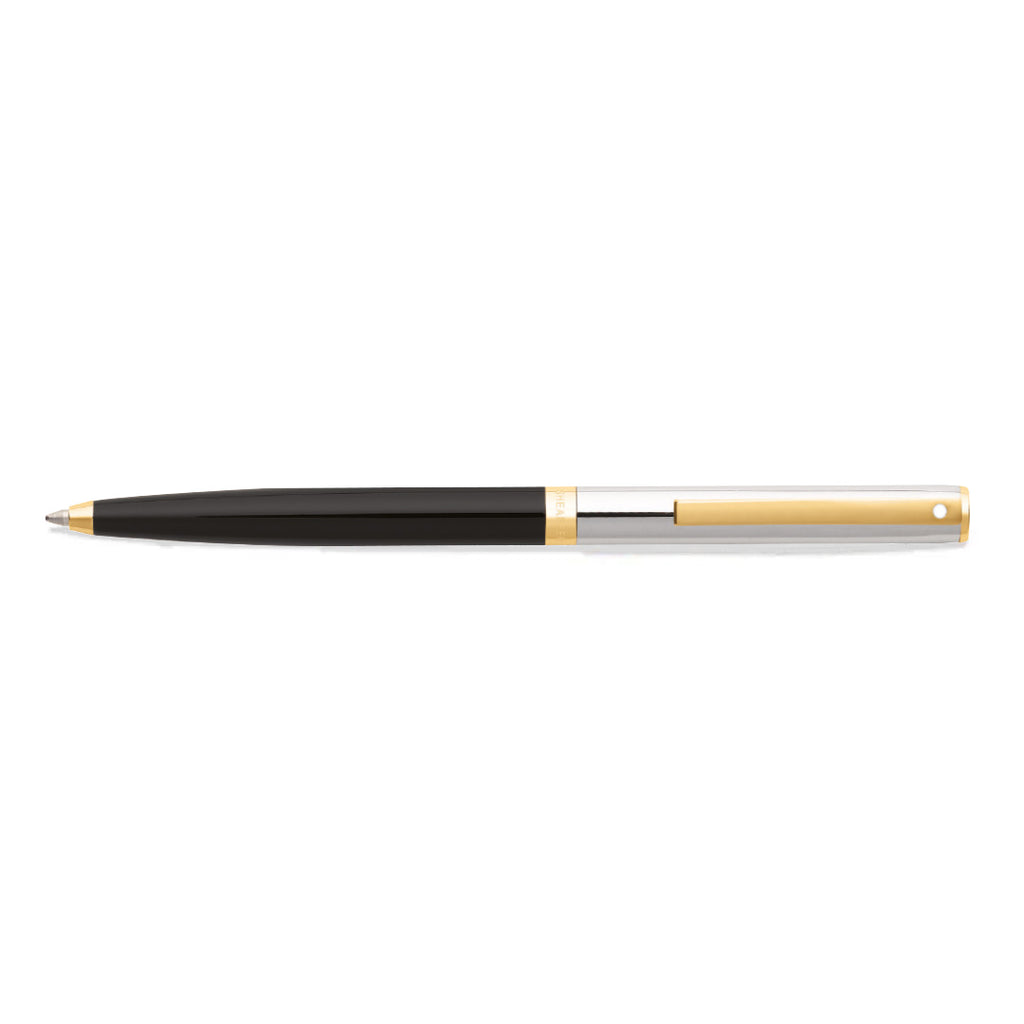 Sheaffer Sagaris Glossy Black Ballpoint Pen With Chrome and Gold Trims full side profile