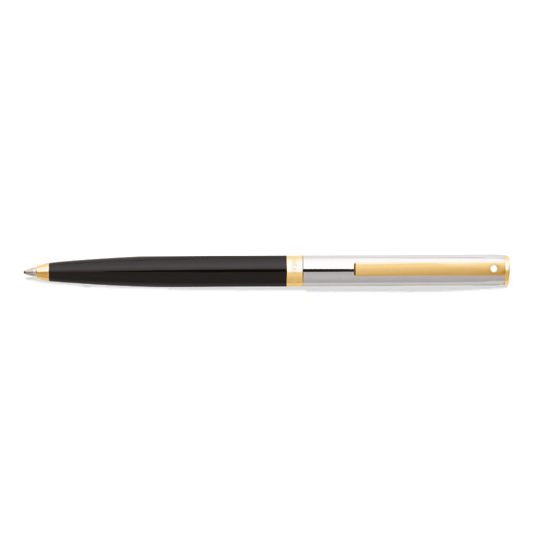 Sheaffer Sagaris Glossy Black Ballpoint Pen With Chrome and Gold Trims full side profile