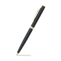 Sheaffer Sagaris Glossy Black Ballpoint Pen With Gold Trims angled writing shot