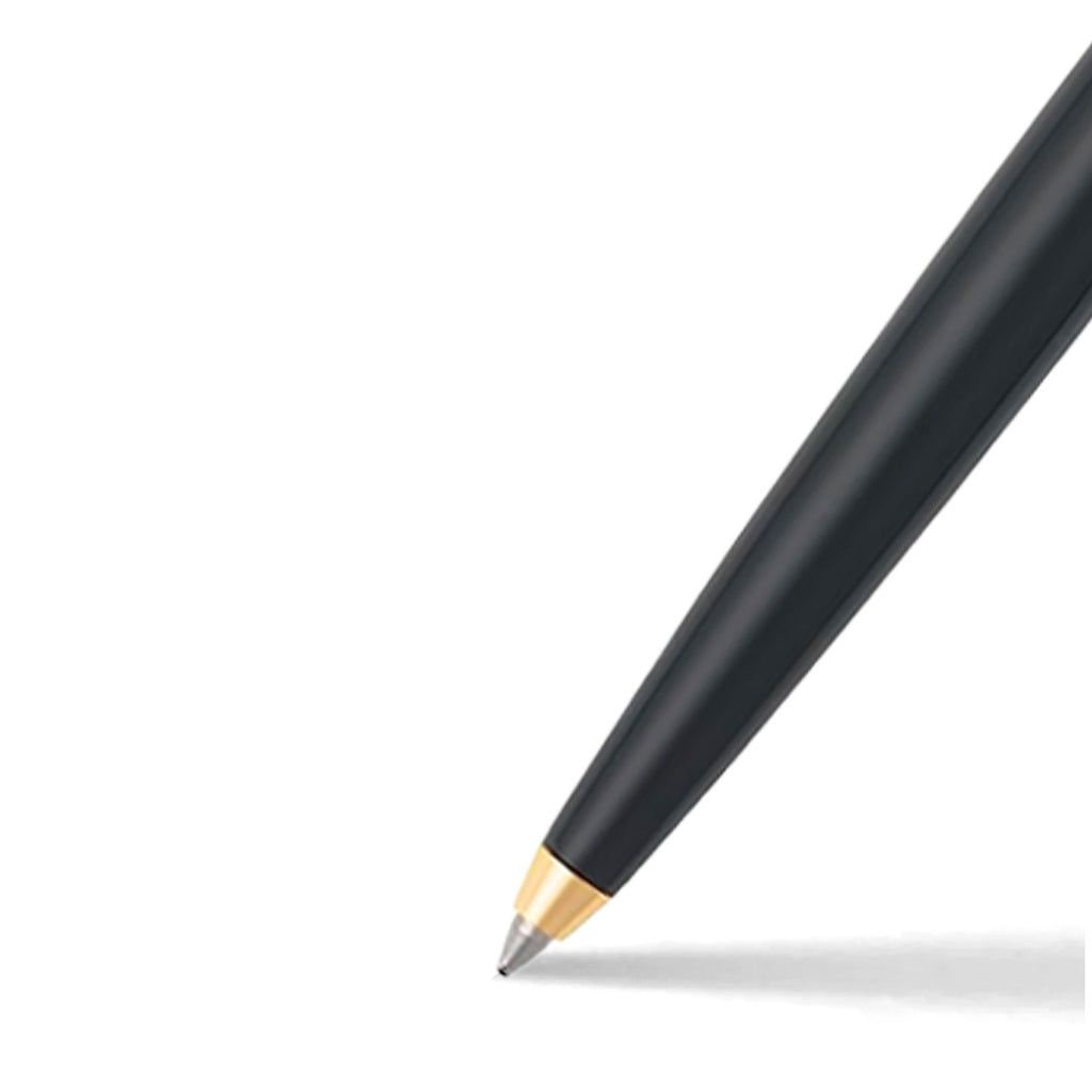 Sheaffer Sagaris Glossy Black Ballpoint Pen With Gold Trims barrel and tip section
