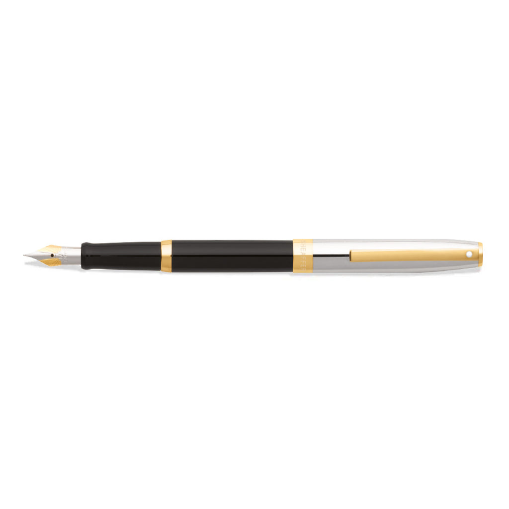 Sheaffer Sagaris Glossy Black Fountain Pen With Chrome and Gold Trims full side profile