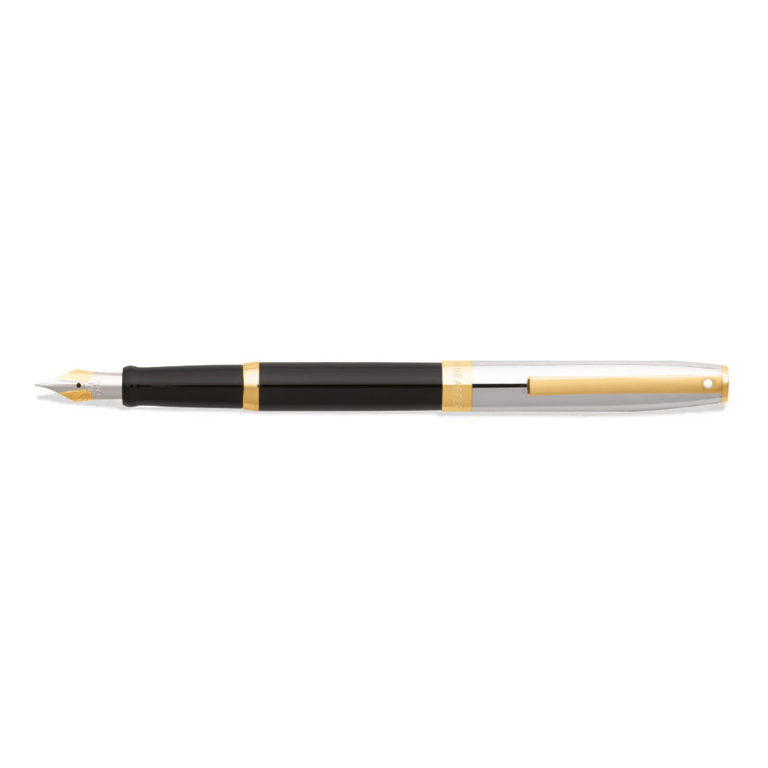 Sheaffer Sagaris Glossy Black Fountain Pen With Chrome and Gold Trims full side profile