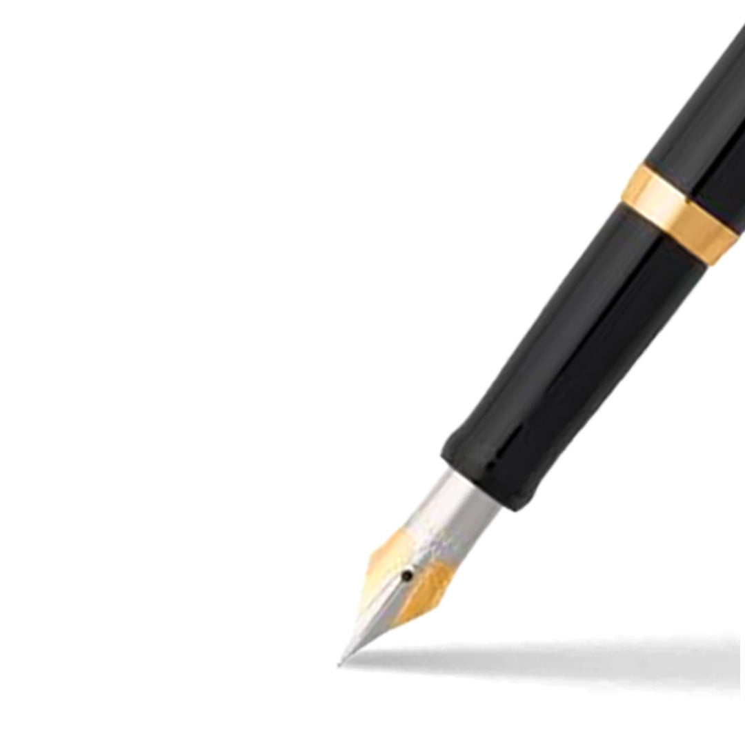 Sheaffer Sagaris Glossy Black Fountain Pen With Gold Trims barrel and tip section