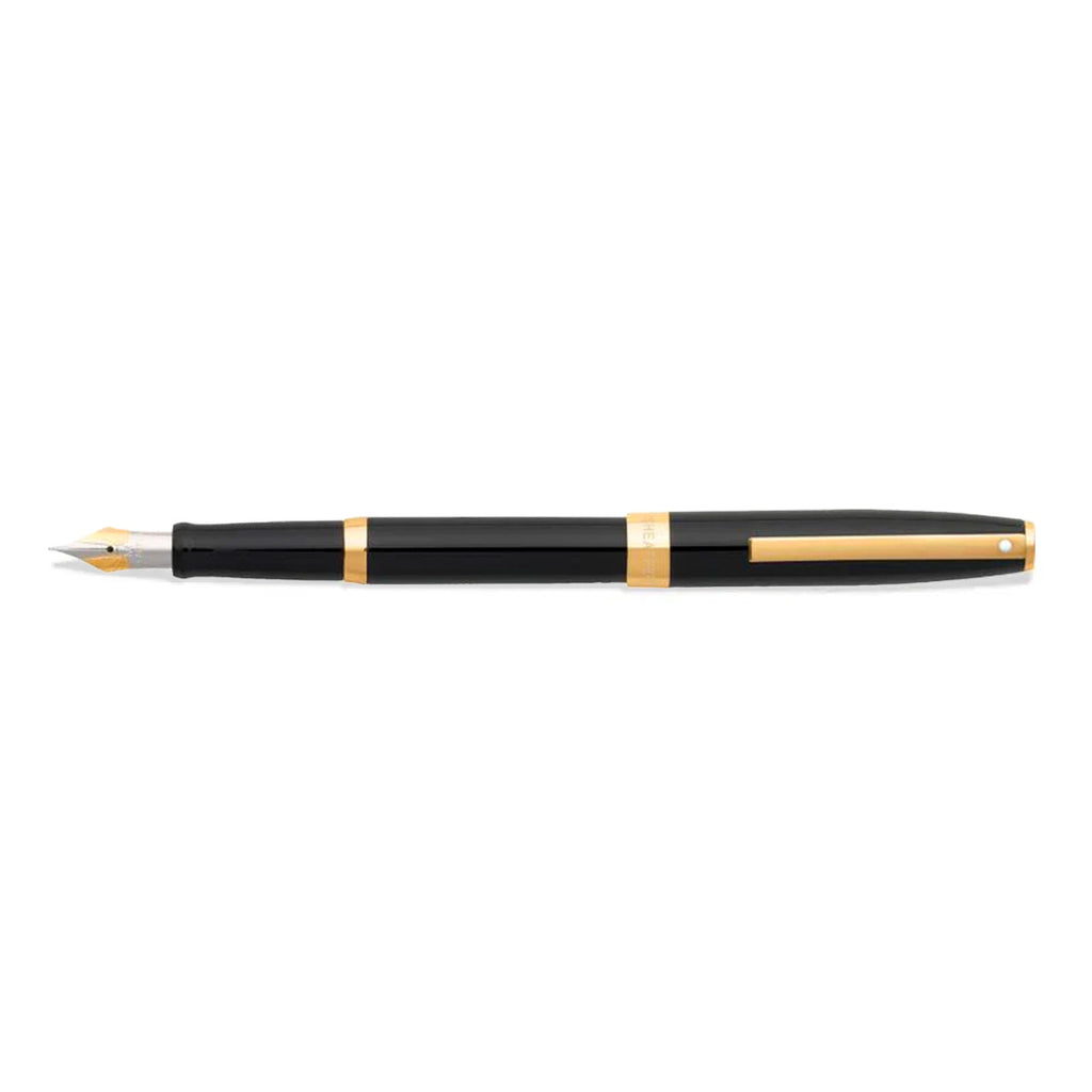 Sheaffer Sagaris Glossy Black Fountain Pen With Gold Trims full side profile