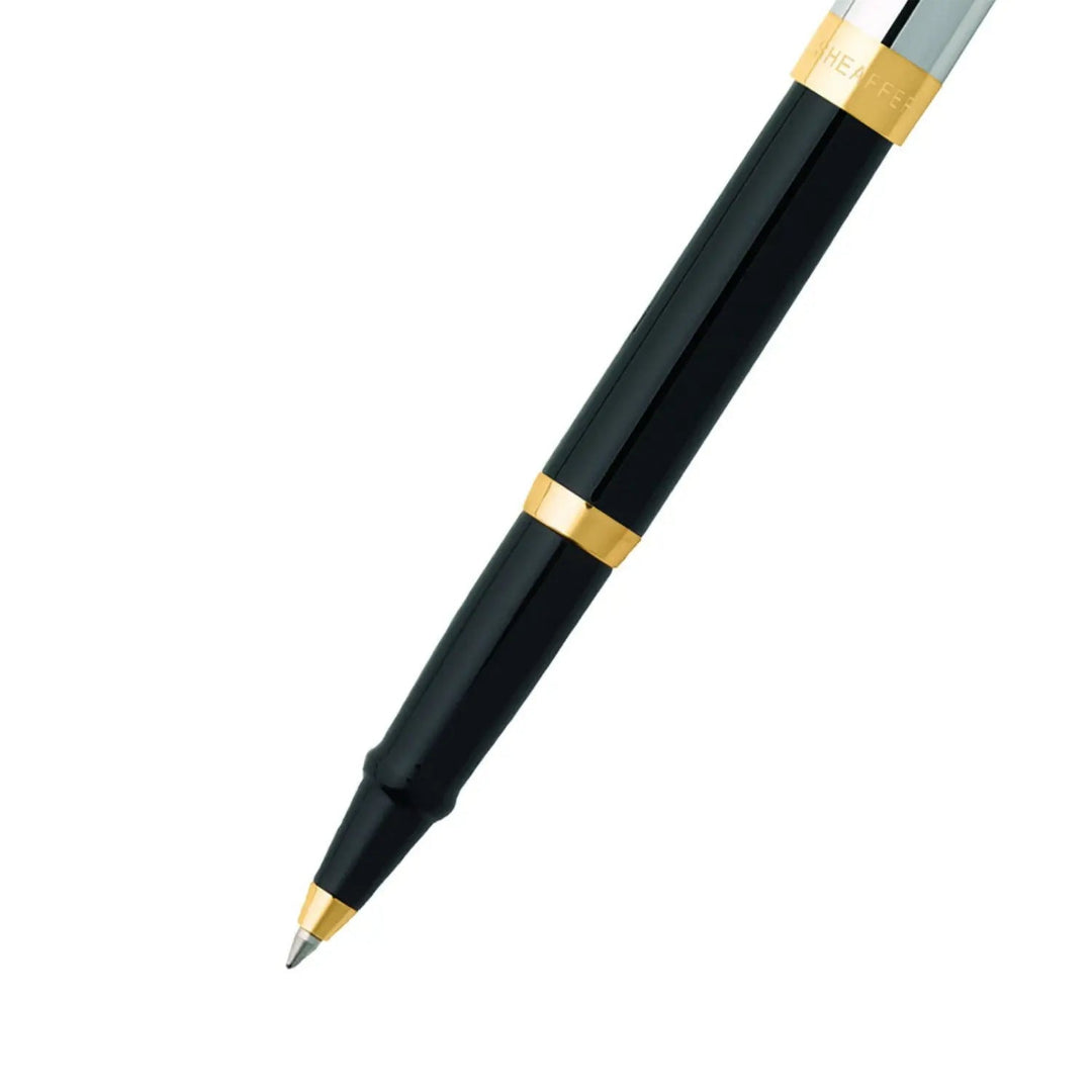 Sheaffer Sagaris Glossy Black Rollerball Pen With Chrome and Gold Trims barrel and tip section