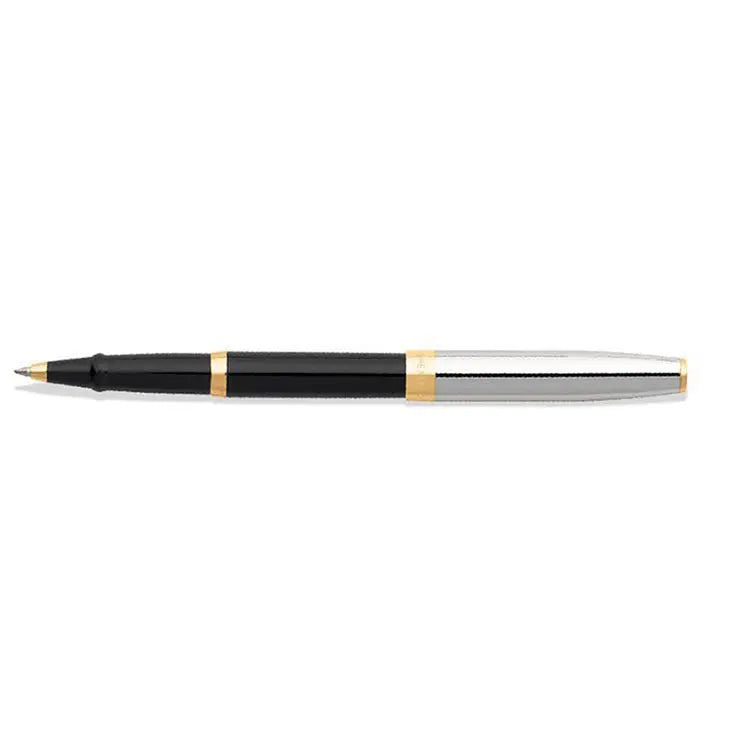 Sheaffer Sagaris Glossy Black Rollerball Pen With Chrome and Gold Trims full side profile