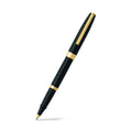 Sheaffer Sagaris Glossy Black Rollerball Pen With Gold Trims angled writing shot